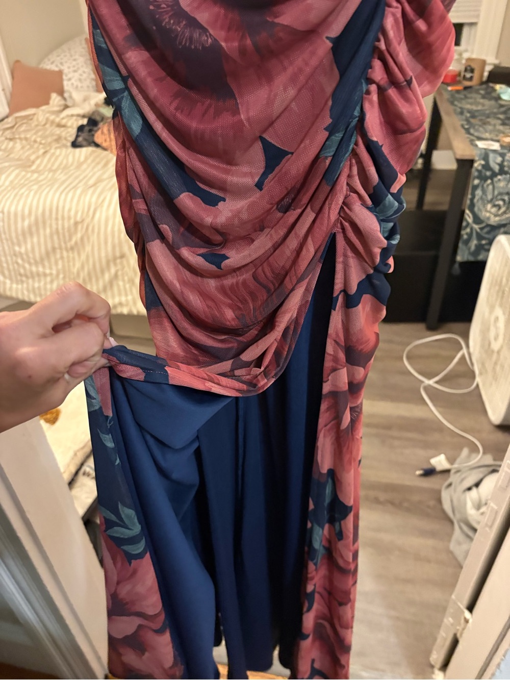 Windsor Coral and Navy Floral Bustier Dress - Picture 4 of 9
